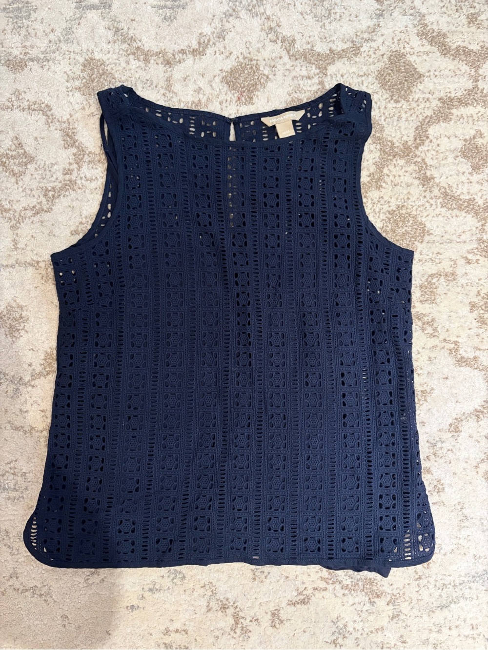 Banana Republic Navy Sleeveless Crochet Lace Shell Top (attached navy camisole)